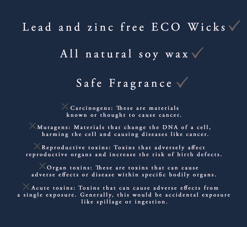 text description of the luxurious eco friendly chemical free Maya Bleu candle ingredients 